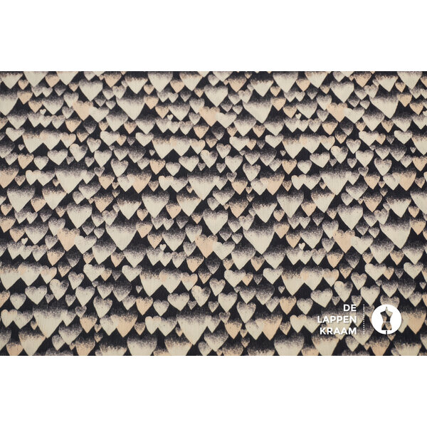 SALE Crinkle katoen stof antraciet met hartjes