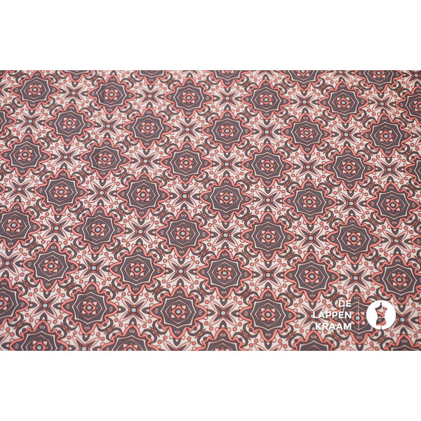 Coupon 25 Travelstof met retro bloemen roze grijs 170 x 150 cm