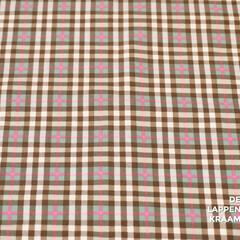  Coupon 254 Tricot met bruin, mint, roze ruitje 170 x 150 cm