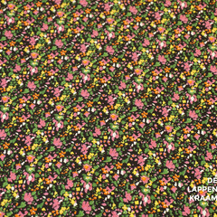  Coupon 417 Tricot zwart met kleine roze en gele bloemetjes 170 x 180 cm