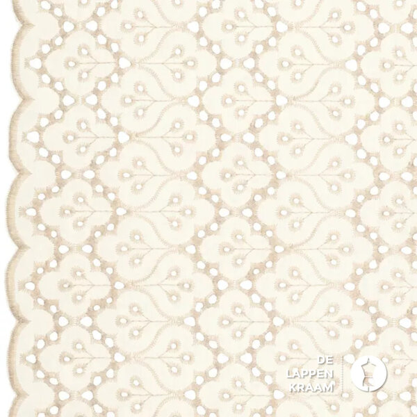 Broderie stof  wit met ombre van beige