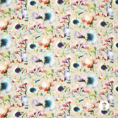 *** Satijn viscose met stretch gebloemd beige