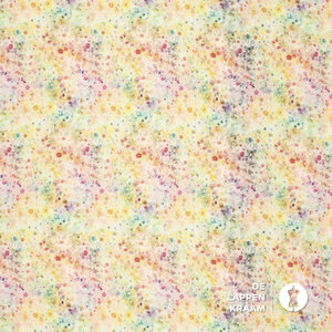 *** Satijn viscose met stretch geel met bloemetjes