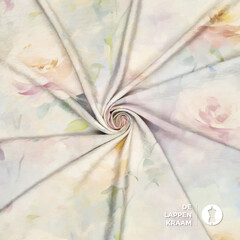 *** Viscose satijn met bloemen in pasteltinten