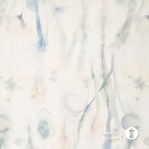  Viscose satijn met waterverfdessin in blauwe pastels