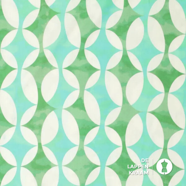 Stretch viscose stof met retroprint groen