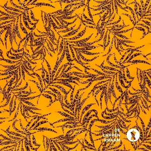  Coupon 267 Stretchkatoen geel met blad in panterprint 170 x 145 cm