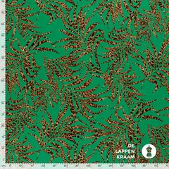  Coupon 334 Stretchkatoen groen met blad in panterprint 170 x 145 cm