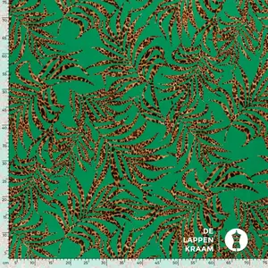 Coupon 334 Stretchkatoen groen met blad in panterprint 170 x 145 cm