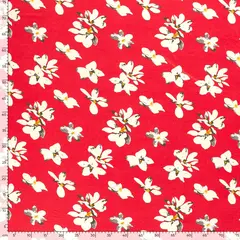  Coupon 617 Viscose tricot koraal met witte lelies 170 x 145 cm