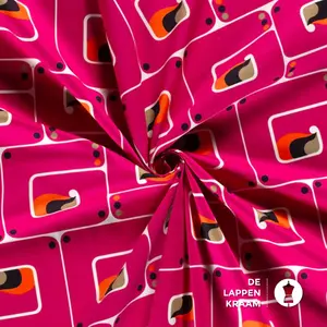  Coupon 653 Stretchkatoen roze met abstracte print 170 x 145 cm