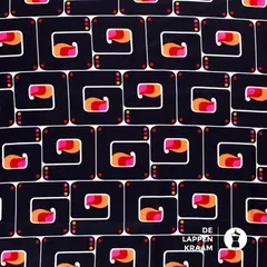  Coupon 918 Stretchkatoen diep donkerblauw met abstracte print 170 x 145 cm
