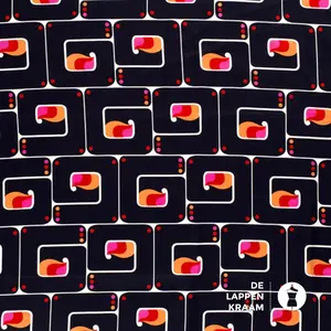 Coupon 918 Stretchkatoen diep donkerblauw met abstracte print 170 x 145 cm