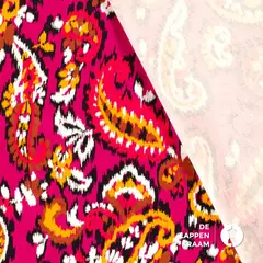  Coupon 919 Stretchkatoen roze met paisleyprint 170 x 145 cm