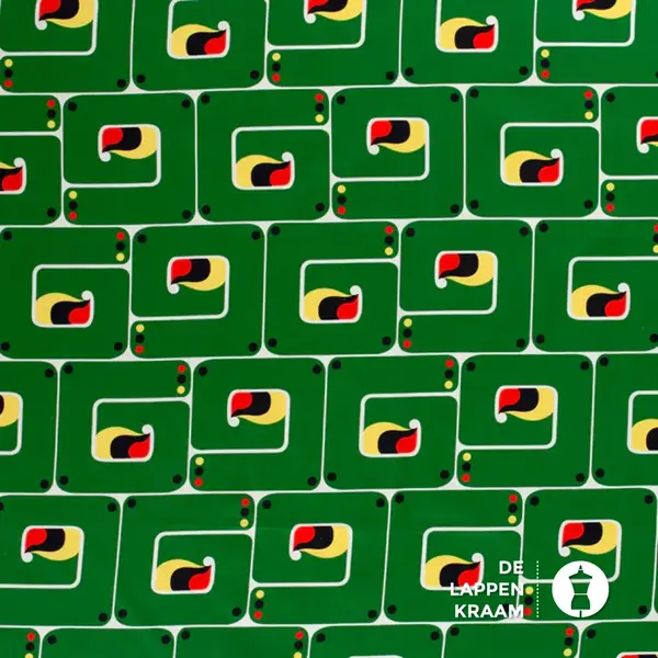 Coupon 257 Stretchkatoen groen met abstracte print 170 x 145 cm