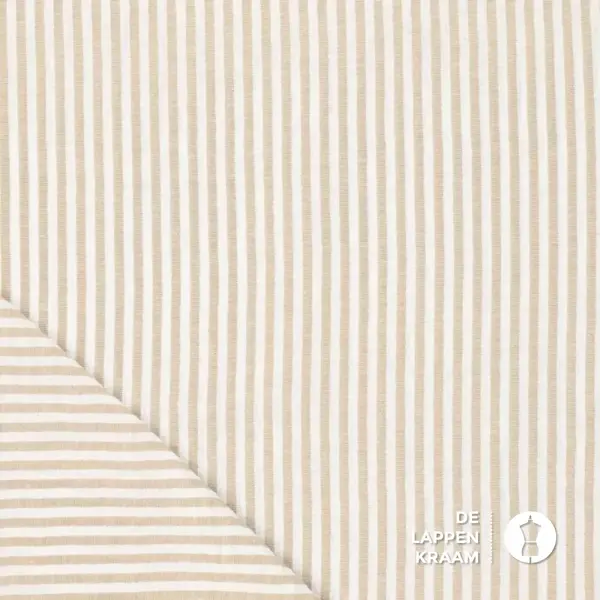 Linnen look seersucker beige gestreept