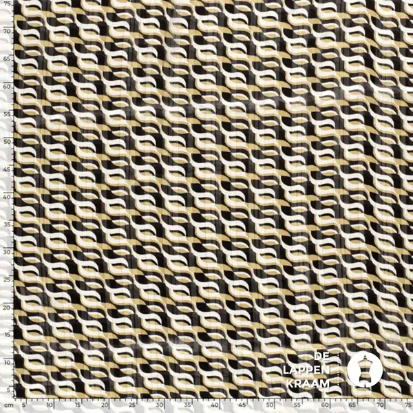 Chiffon met lurex abstracte golfjesprint goud wit