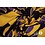 Viscose twill diep donkerblauw met groot gele lila bloem