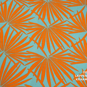 *** Viscose tricot blauw met oranje bladeren