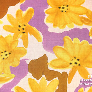  Katoenen voile met grote bloemenprint in lila, okergeel en caramel