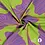 Viscose stof in lime met lila blad