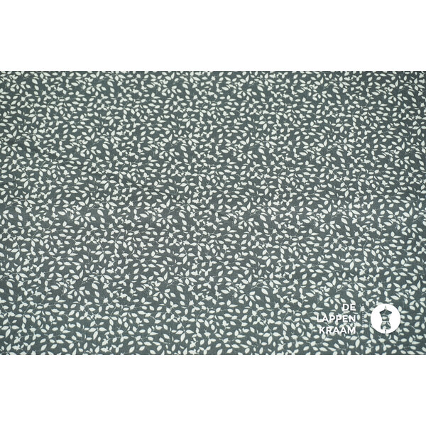 Katoen stof grijs met witte blaadjes