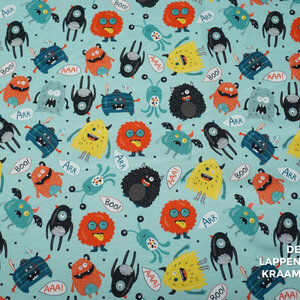 Tricot lichtblauw met vrolijke monsters