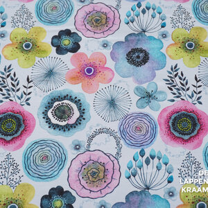  French terry gebroken wit met grote bloemenprint