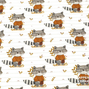  French terry gebroken wit met wasbeertjes