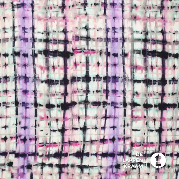 SALE Linnenmix stof met tie dye ruit paars