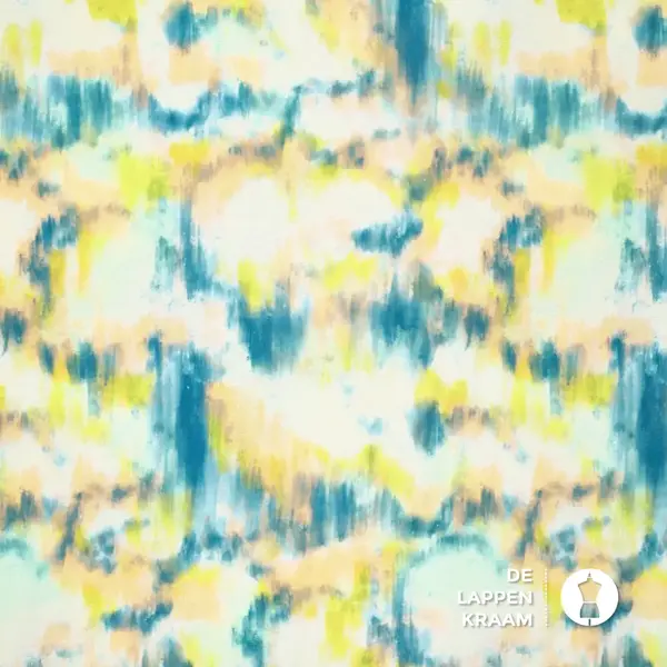 SALE Linnenmix stof met tie dye print lime blauw