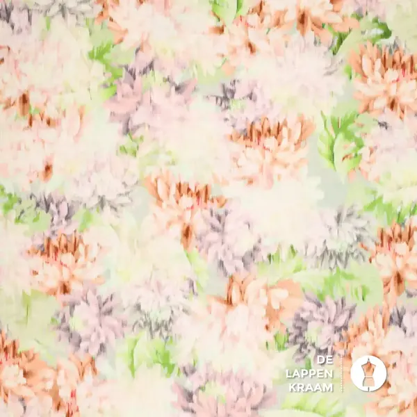 *** Linnenmix stof tie dye abstracte bloemenprint lime
