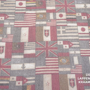  Stretchkatoen met vlaggenprint roze