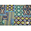Tricot stof met patchworkdessin in blauwtinten