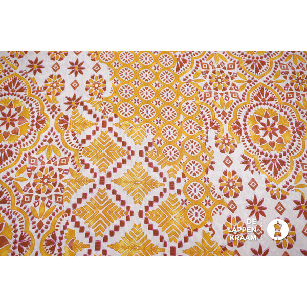 Viscose met boho print in geel