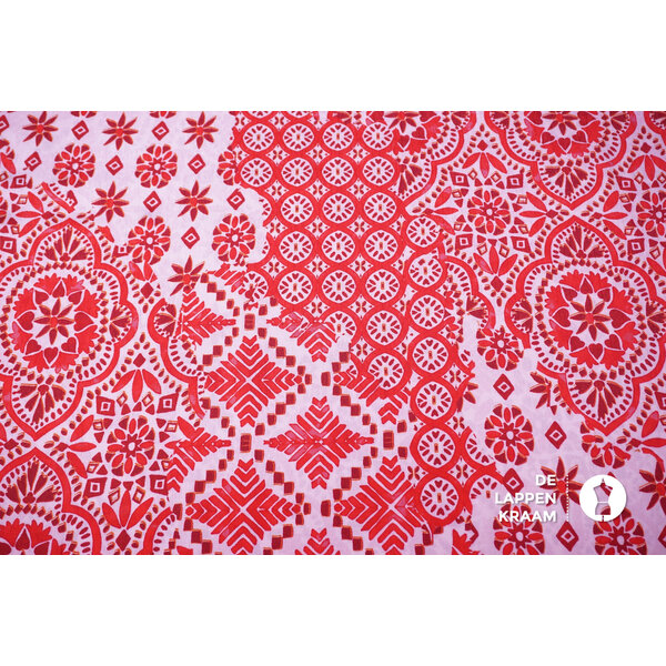 Viscose met boho print in rood
