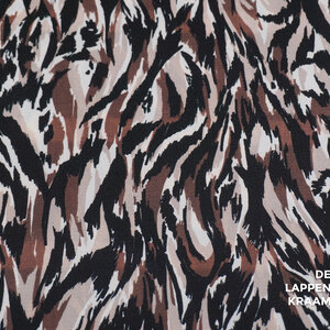 Travelstof crepe zwart en bruine vegen