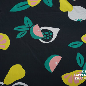 Popeline zwart met fruit