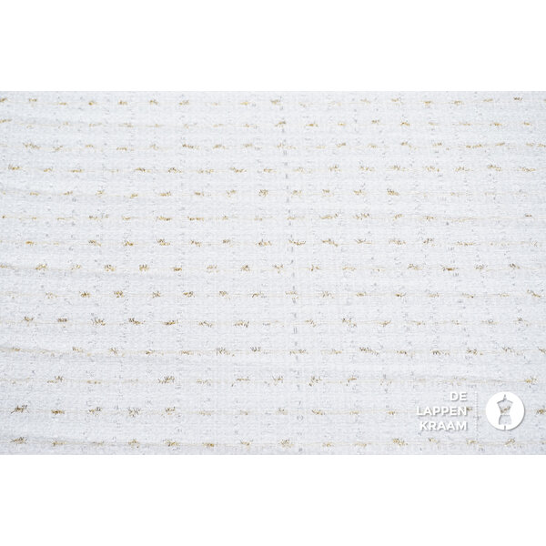 SALE Boucle wit met horizontale gouden lurexdraden