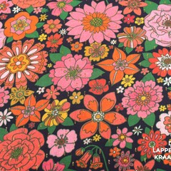  Viscose donkerblauw bloemenprint met goud lurexstreepje