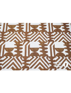  Stretchkatoen wit met abstracte bruine print
