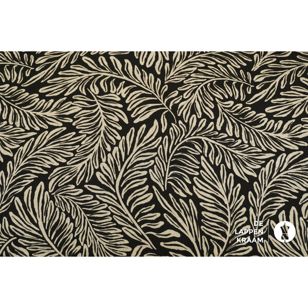 Viscose crepe stof zwart met ecru bladeren