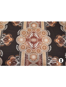SALE Stretchkatoen donkerbruin met grote mandala print