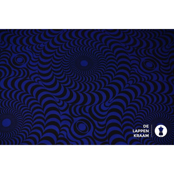 Viscose stretch stof kobalt met psychedelische print kobalt