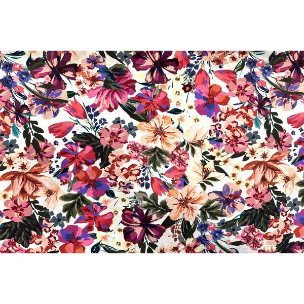 Viscose wit met bloemenprint