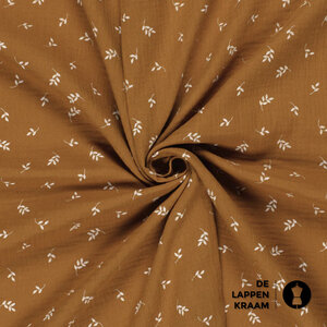  Mousseline met print van witte blaadjes in caramel