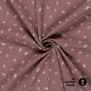 Mousseline met print van witte blaadjes in oudroze