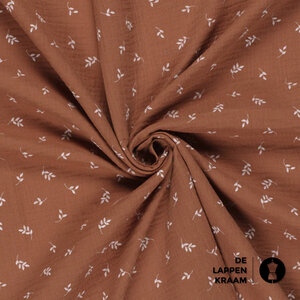  Mousseline met print van witte blaadjes in roestbruin