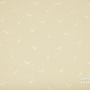  Mousseline met print van witte vogeltjes in ecru