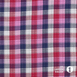 Double gauze 2-zijdige ruit blauw-fuchsia